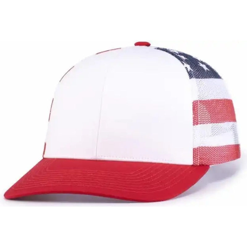 Pacific Headwear 104P Printed Trucker Cap – White USa Red