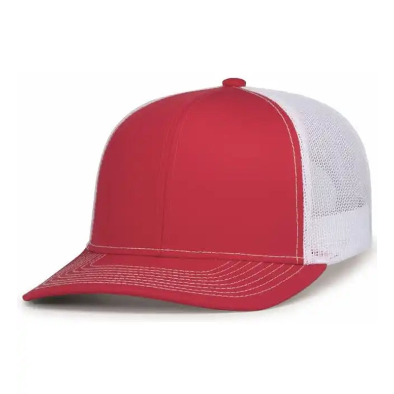 Pacific Headwear 104S Contrast Stitch Trucker Snapback – Red White Red