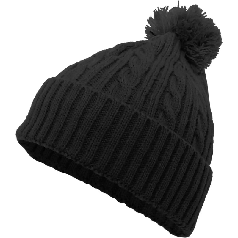 Pacific Headwear 643K Cable Knit Pom-Pom Beanie – Black