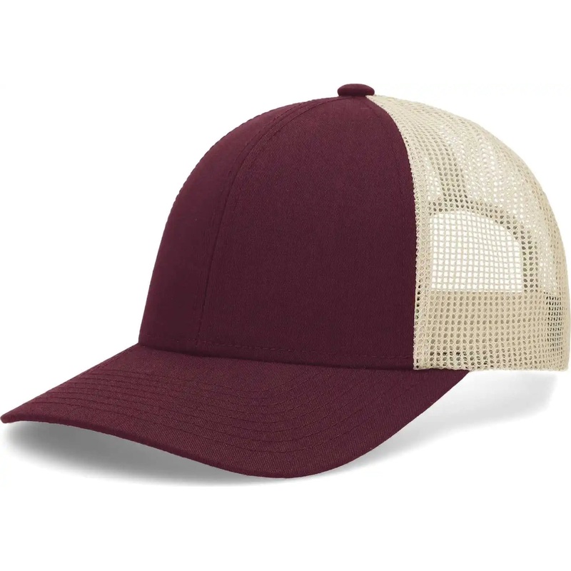 Pacific Headwear P114 Low-Pro Trucker Cap – Maroon Beige Maroon