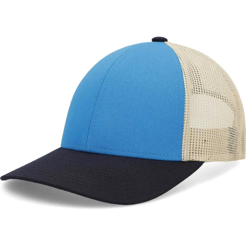Pacific Headwear P114 Low-Pro Trucker Cap – Panther Teal Beige Navy