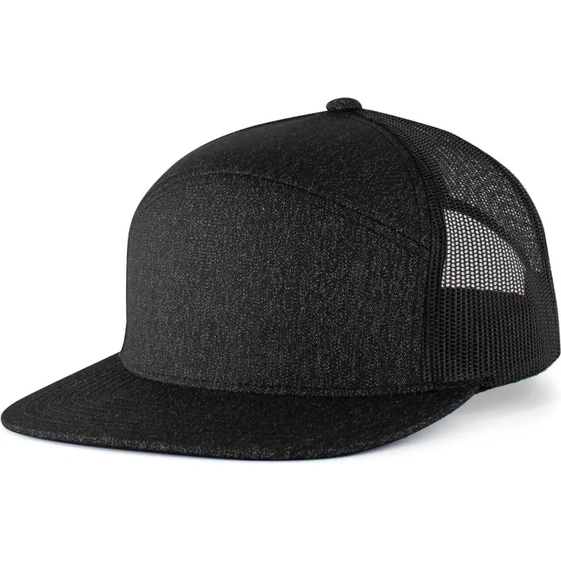 Pacific Headwear P710 Heather 6-Panel Arch Trucker Snapback Cap – Black Heather Black