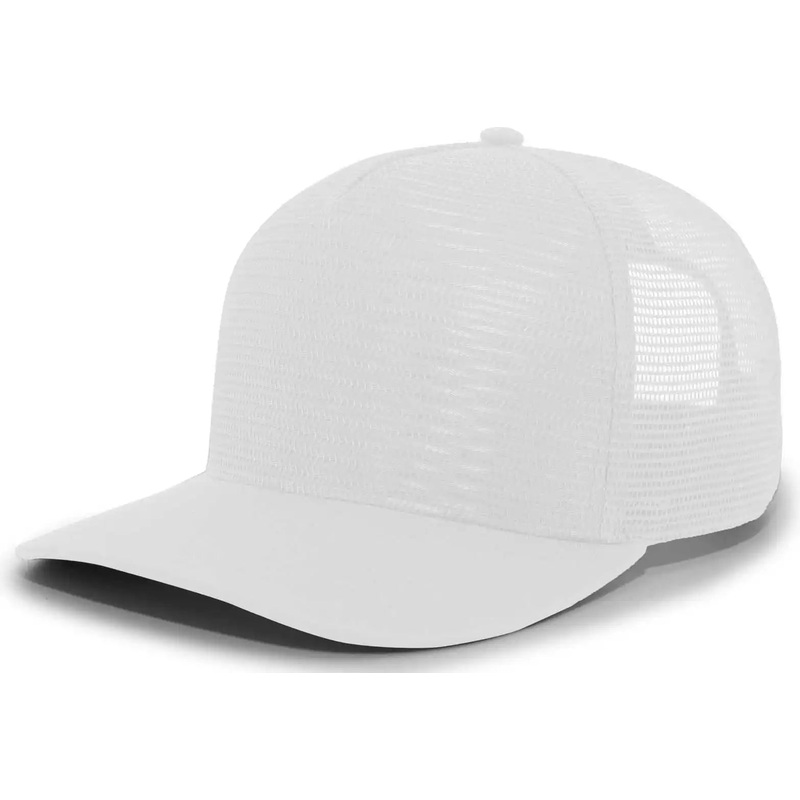 Pacific Headwear P724 5-Panel Mesh Overlay Trucker Snapback – White