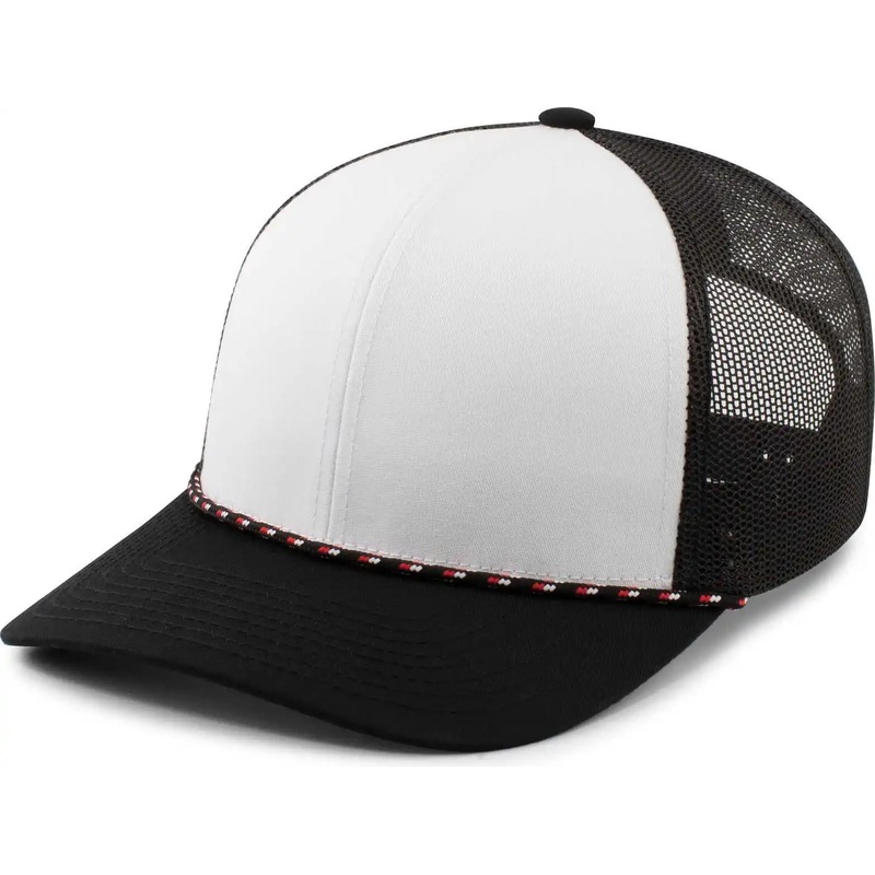 Pacific Headwear 104BR Trucker Snapback Braid Cap – White Black Black