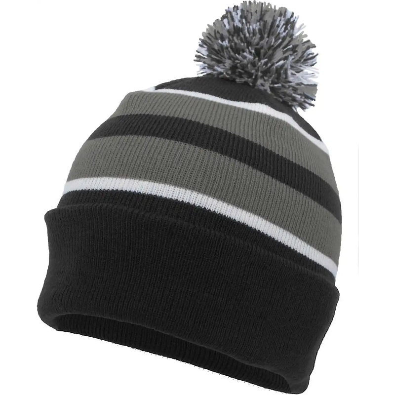 Pacific Headwear 641K Knit Fold Over Pom-Pom Beanie – Black Graphite White