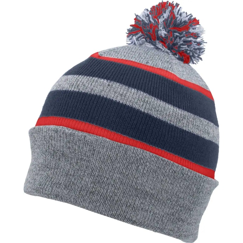 Pacific Headwear 641K Knit Fold Over Pom-Pom Beanie – Heather Navy Red