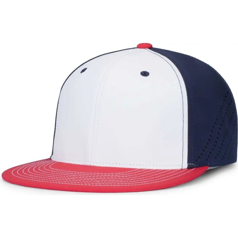 Pacific Headwear ES471 Premium Lightweight Perforated Pacflex Coolcore Cap – White Navy Red