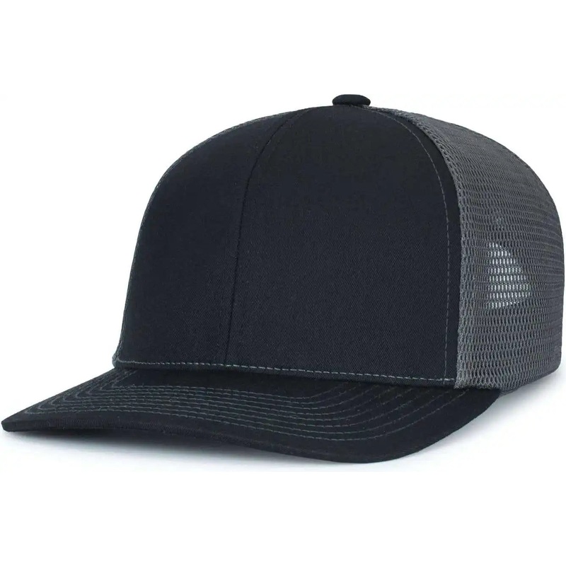 Pacific Headwear P151S Contrast Stitch Trucker Pacflex Snapback Cap – Black Graphite Black