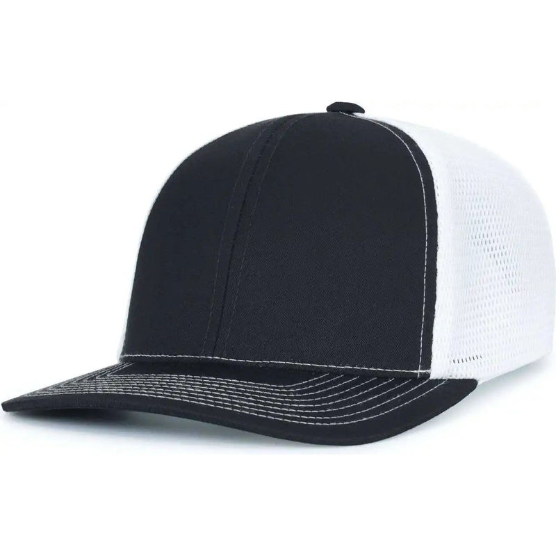 Pacific Headwear P151S Contrast Stitch Trucker Pacflex Snapback Cap – Black White Black