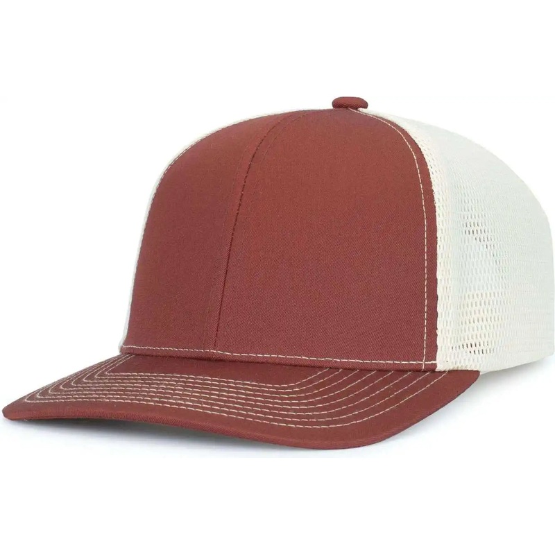 Pacific Headwear P151S Contrast Stitch Trucker Pacflex Snapback Cap – Brick Beige Brick