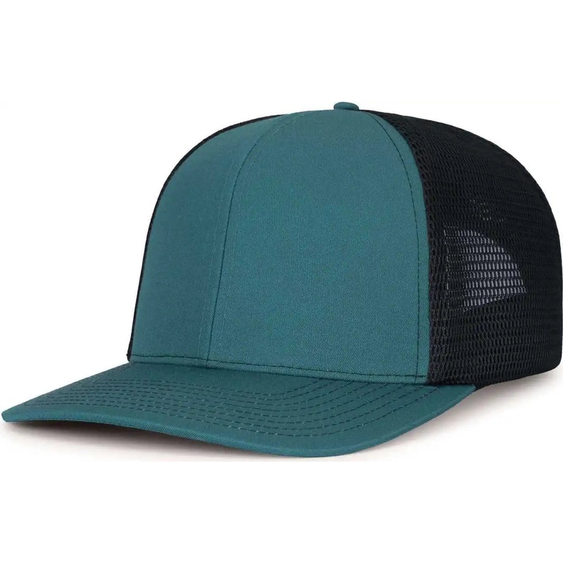 Pacific Headwear P151S Contrast Stitch Trucker Pacflex Snapback Cap – Deep Teal Lt Charcoal Deep Teal