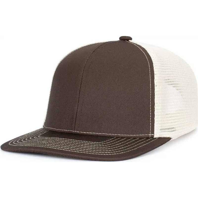 Pacific Headwear P151S Contrast Stitch Trucker Pacflex Snapback Cap – Grey Brown Beige Grey Brown