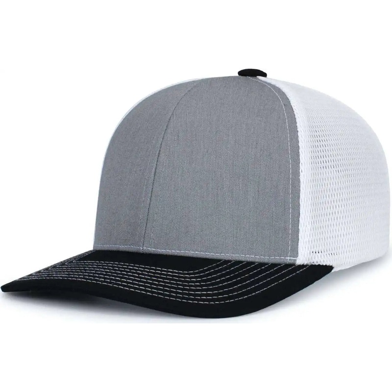 Pacific Headwear P151S Contrast Stitch Trucker Pacflex Snapback Cap – Heather Grey White Black