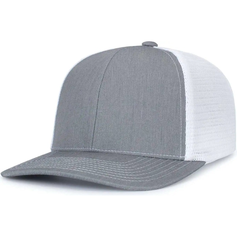 Pacific Headwear P151S Contrast Stitch Trucker Pacflex Snapback Cap – Heather Grey White Heather Grey