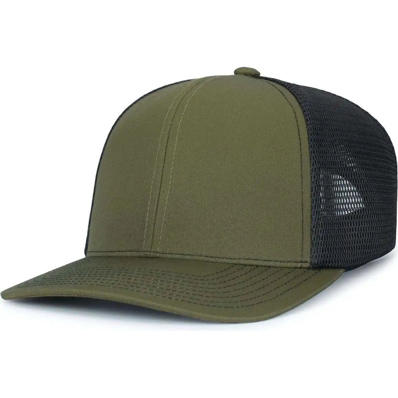 Pacific Headwear P151S Contrast Stitch Trucker Pacflex Snapback Cap – Moss Lt Charcoal Moss
