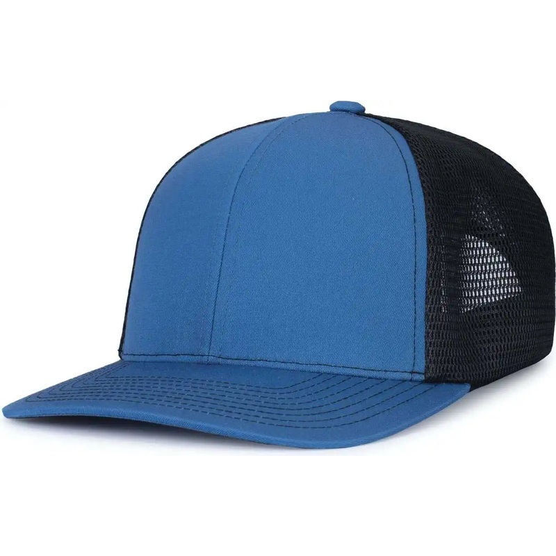 Pacific Headwear P151S Contrast Stitch Trucker Pacflex Snapback Cap – Ocean Blue Lt Charcoal Ocean Blue