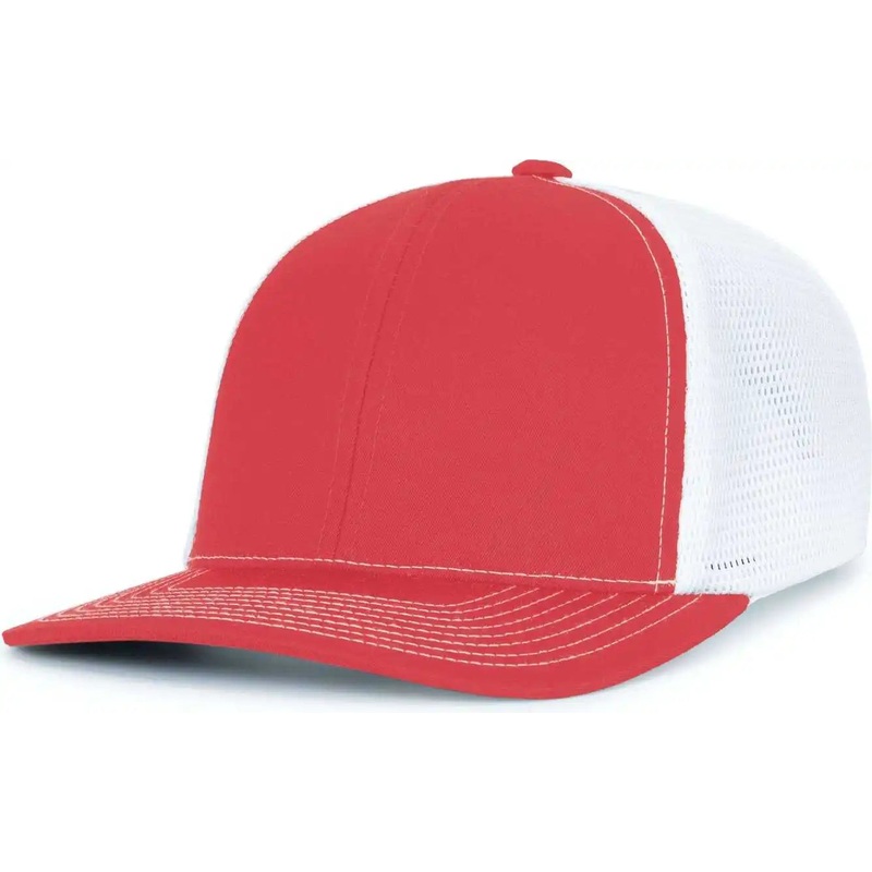 Pacific Headwear P151S Contrast Stitch Trucker Pacflex Snapback Cap – Red White Red