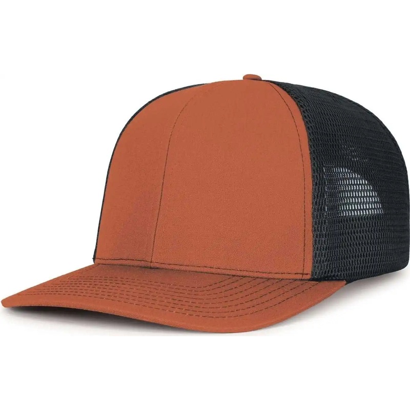 Pacific Headwear P151S Contrast Stitch Trucker Pacflex Snapback Cap – Rust Light Charcoal Rust