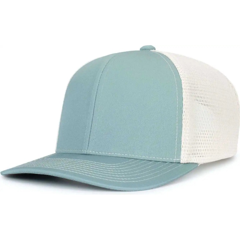 Pacific Headwear P151S Contrast Stitch Trucker Pacflex Snapback Cap – Smoke Blue Beige Smoke Blue