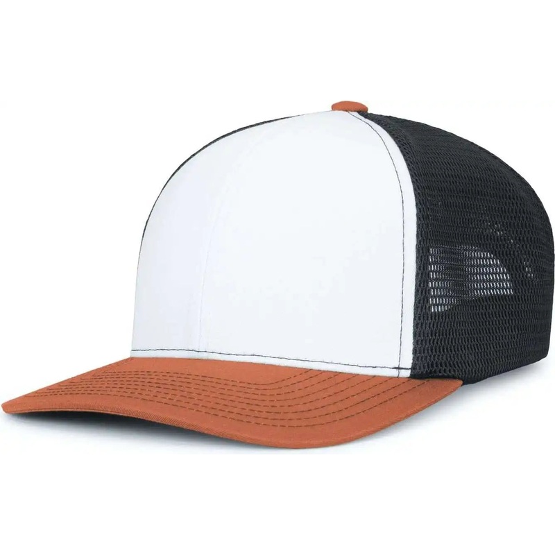 Pacific Headwear P151S Contrast Stitch Trucker Pacflex Snapback Cap – White Light Charcoal Rust