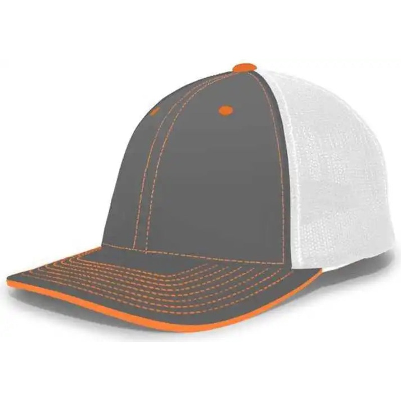 Pacific Headwear 404F Trucker Flexfit Cap – Graphite White Neon Orange