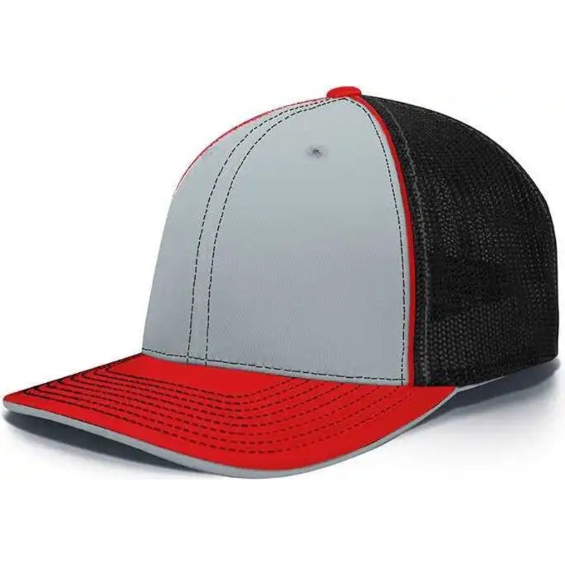 Pacific Headwear 404F Trucker Flexfit Cap – Silver Black Red