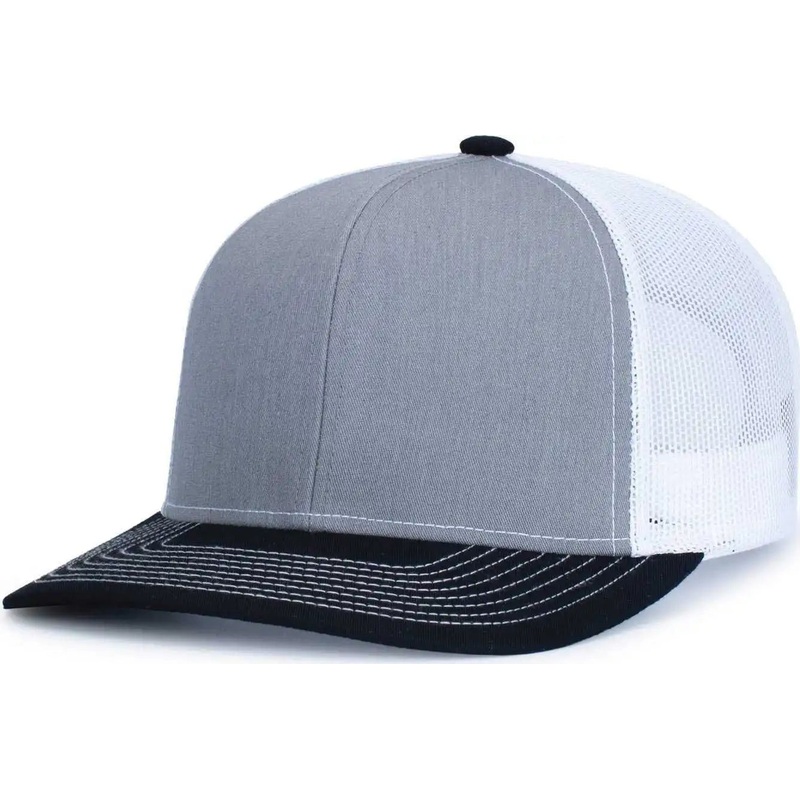 Pacific Headwear 104S Contrast Stitch Trucker Snapback – Heather Grey White Black