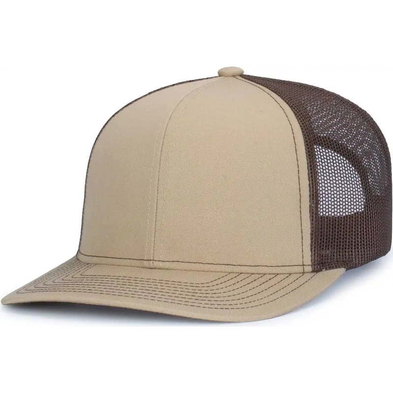 Pacific Headwear 104S Contrast Stitch Trucker Snapback – Khaki Brown Khaki