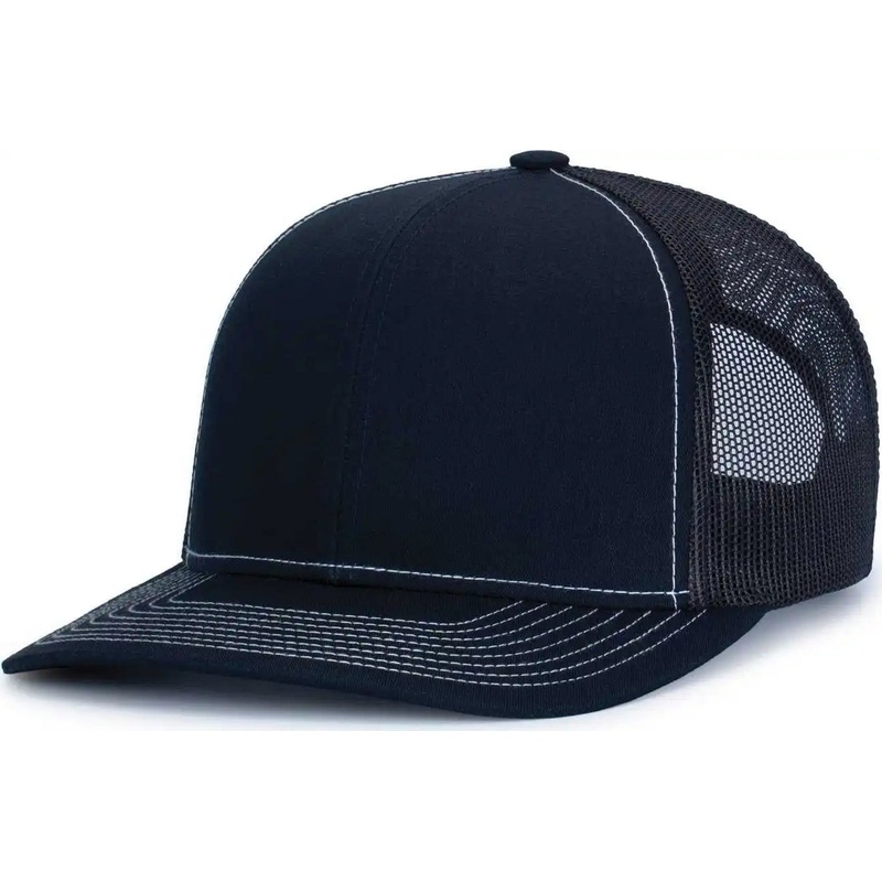 Pacific Headwear 104S Contrast Stitch Trucker Snapback – Navy White