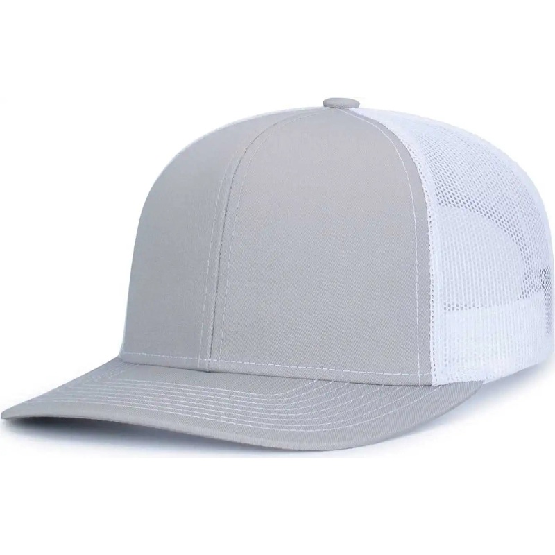 Pacific Headwear 104S Contrast Stitch Trucker Snapback – Silver White Silver