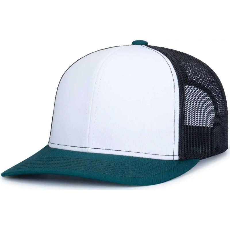 Pacific Headwear 104S Contrast Stitch Trucker Snapback – White Light Charcoal Dark Teal