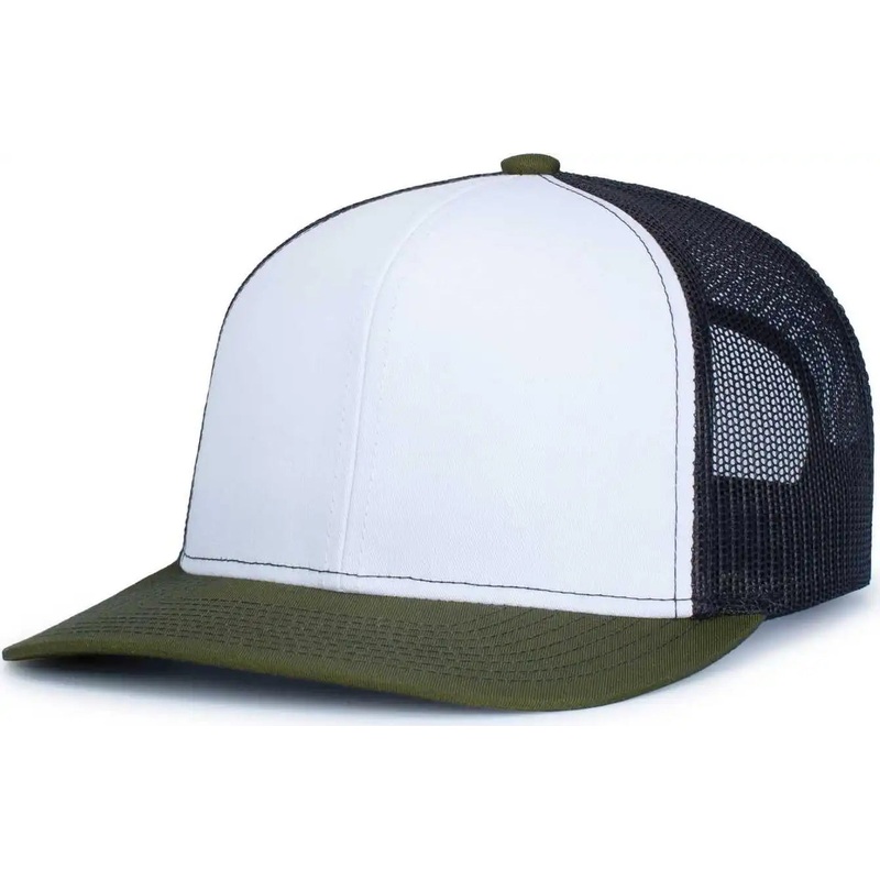 Pacific Headwear 104S Contrast Stitch Trucker Snapback – White Light Charcoal Moss
