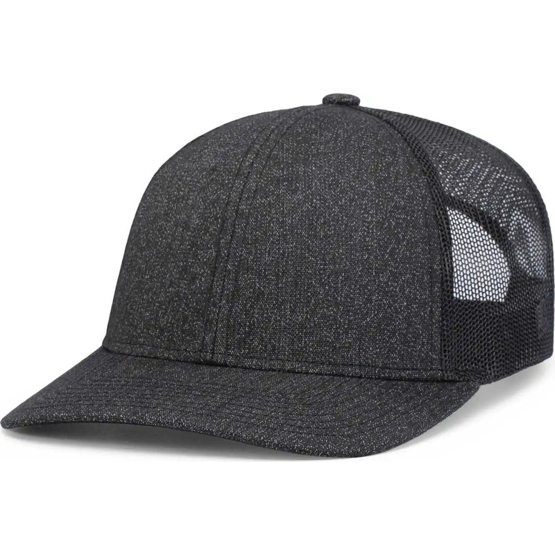 Pacific Headwear 210C Malange Heather Low Profile Trucker – Black Heather Black Black Heather