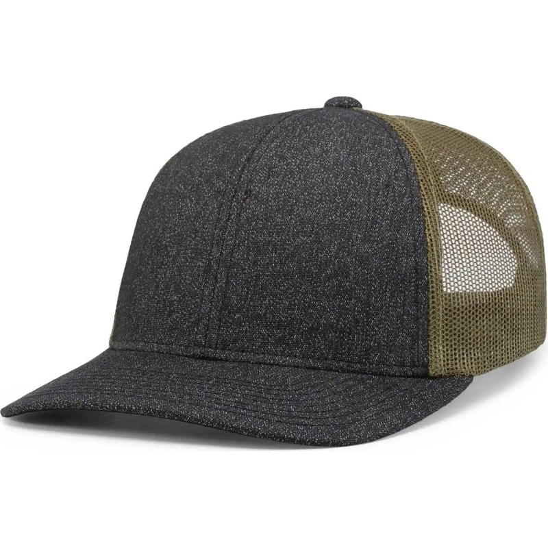 Pacific Headwear 210C Malange Heather Low Profile Trucker – Black Heather Moss Black Heather