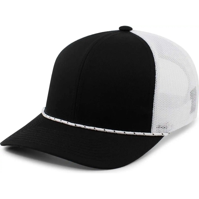 Pacific Headwear 104BR Trucker Snapback Braid Cap – Black White Black