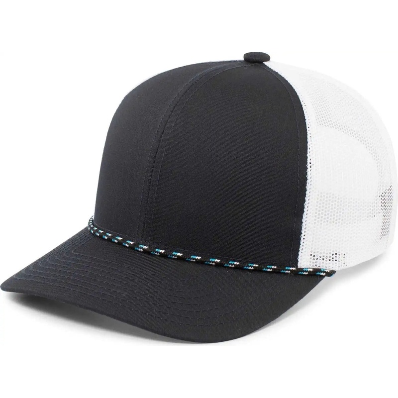 Pacific Headwear 104BR Trucker Snapback Braid Cap – Navy White Navy