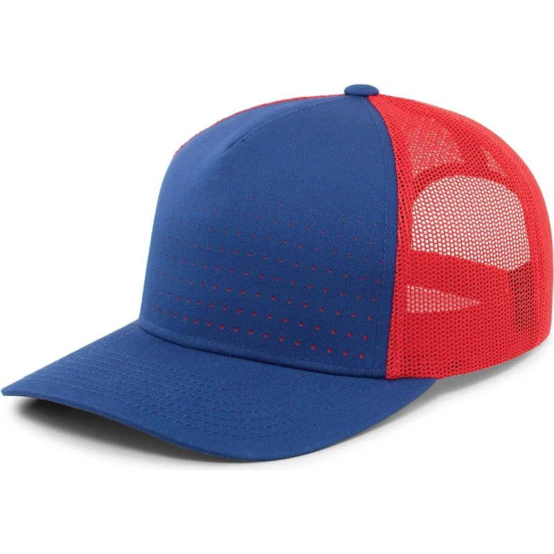 Pacific Headwear 105P Perforated 5 Panel Trucker Snapback Cap – Royal Red Royal