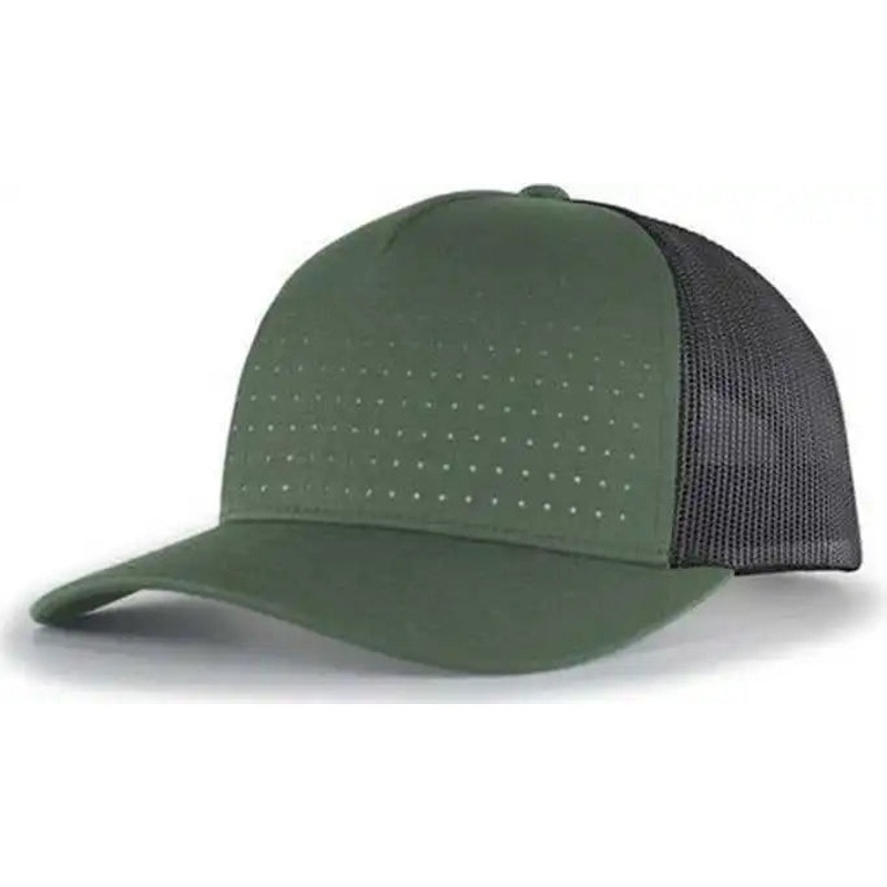 Pacific Headwear 105P Perforated 5-Panel Trucker Snapback Cap – Army Light Charcoal White