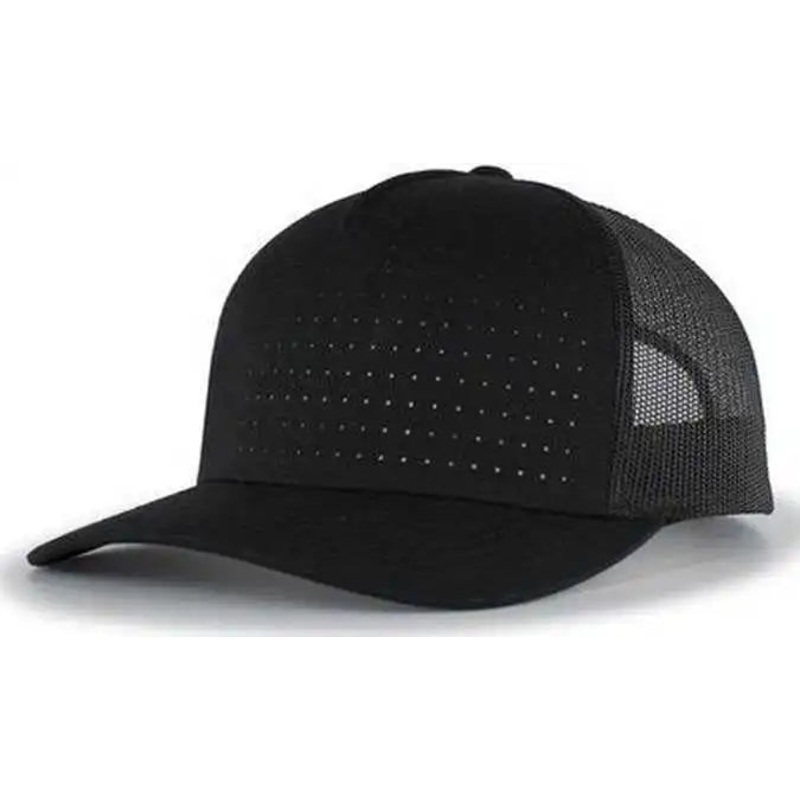 Pacific Headwear 105P Perforated 5-Panel Trucker Snapback Cap – Black Reflective