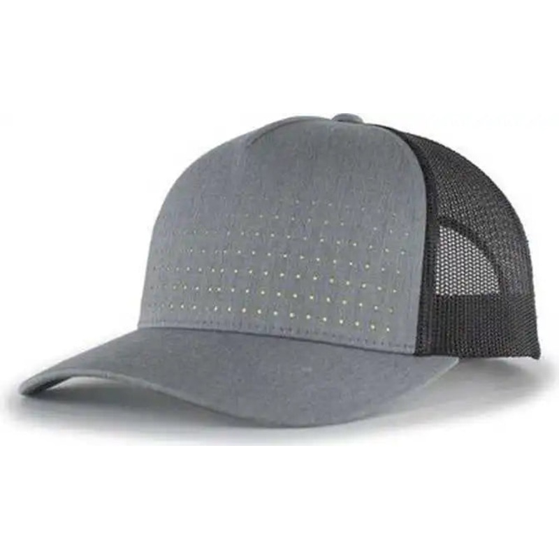 Pacific Headwear 105P Perforated 5-Panel Trucker Snapback Cap – Heather Gray Light Charcoal Acid Green