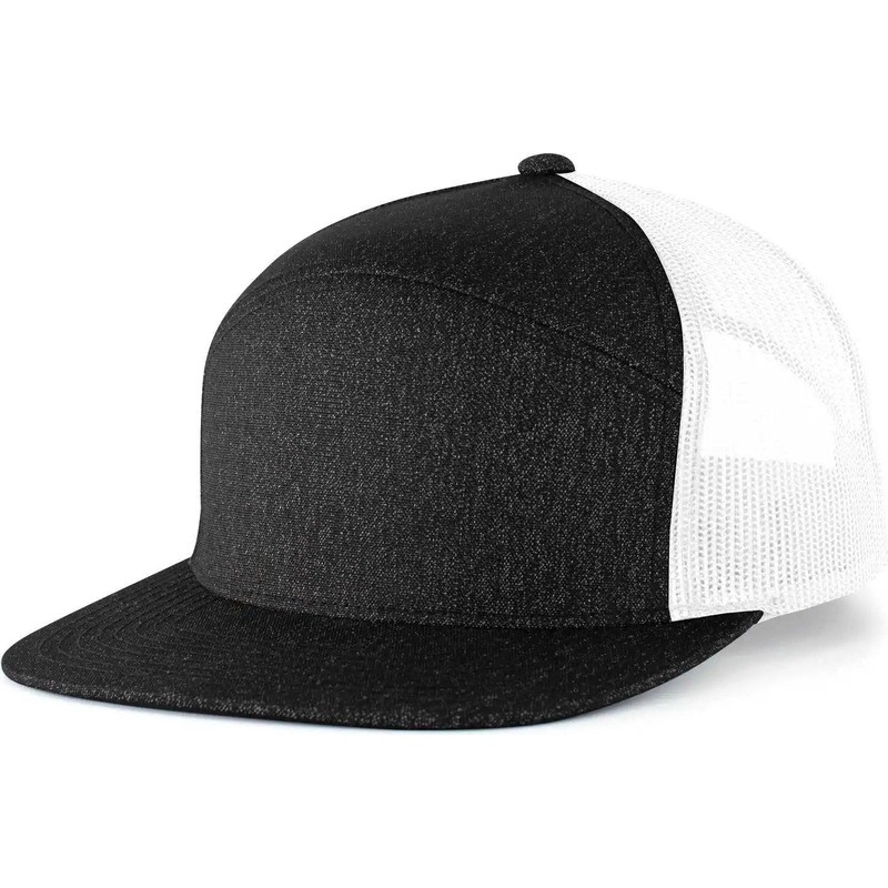 Pacific Headwear 710 6-Panel Arch Heather Trucker Snapback Cap – Black Heather White