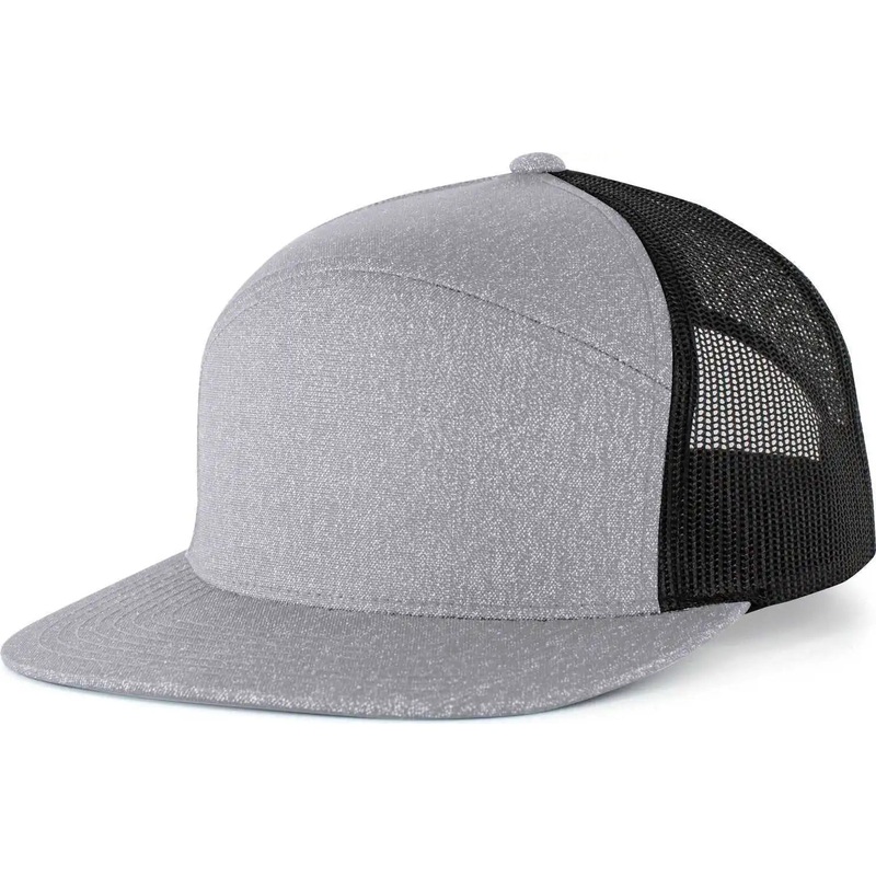 Pacific Headwear 710 6-Panel Arch Heather Trucker Snapback Cap – Grey Heather Black