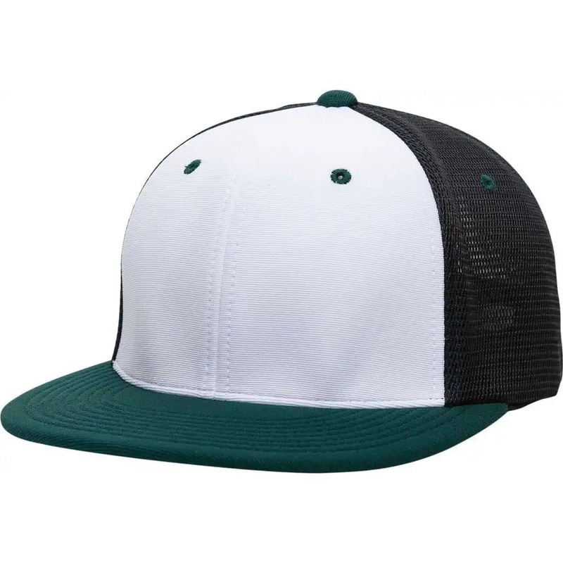 Pacific Headwear ES341 Premium M2 Performance Trucker Flexfit Cap – White Black Dark Green
