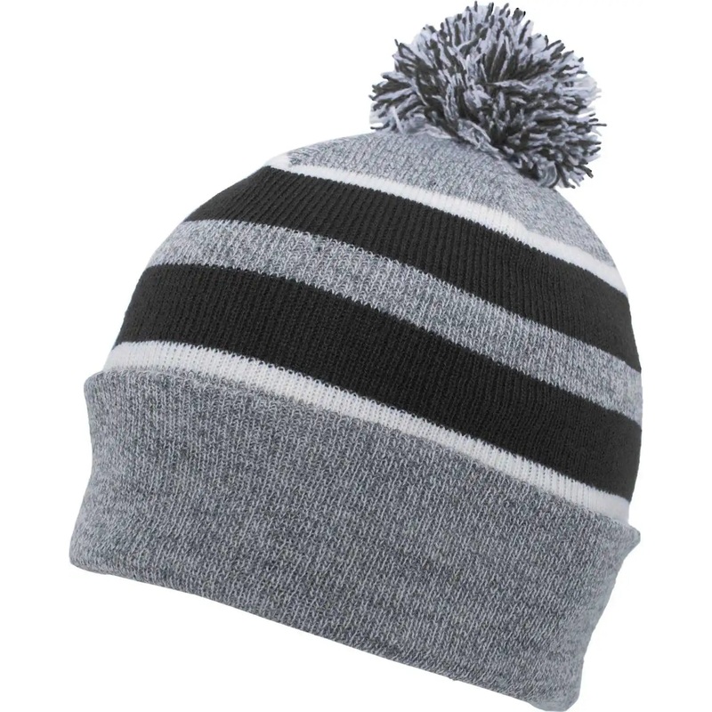 Pacific Headwear 641K Pom-Pom Cuff Beanie – Heather Gray Black White