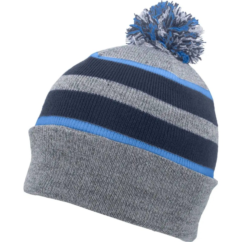 Pacific Headwear 641K Pom-Pom Cuff Beanie – Heather Gray Navy Columbia Blue