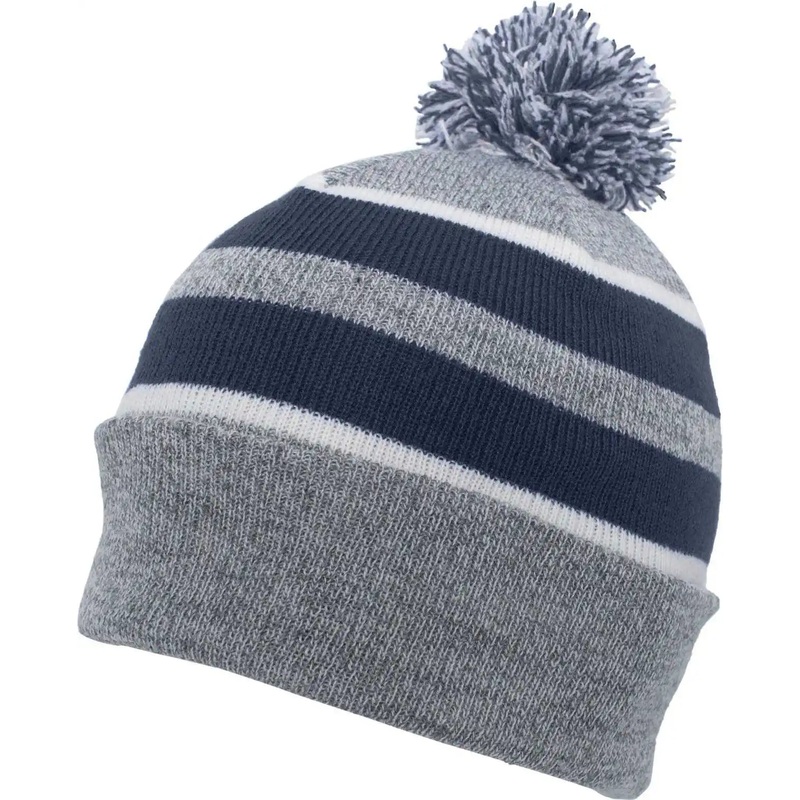 Pacific Headwear 641K Pom-Pom Cuff Beanie – Heather Gray Navy White
