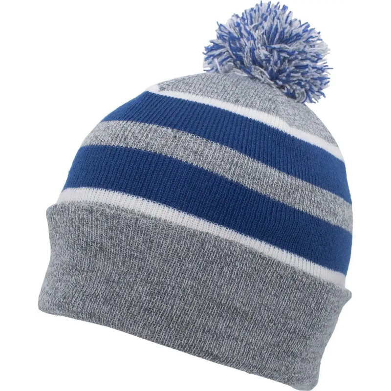 Pacific Headwear 641K Pom-Pom Cuff Beanie – Heather Gray Royal White