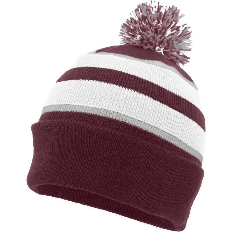 Pacific Headwear 641K Pom-Pom Cuff Beanie – Maroon White Silver