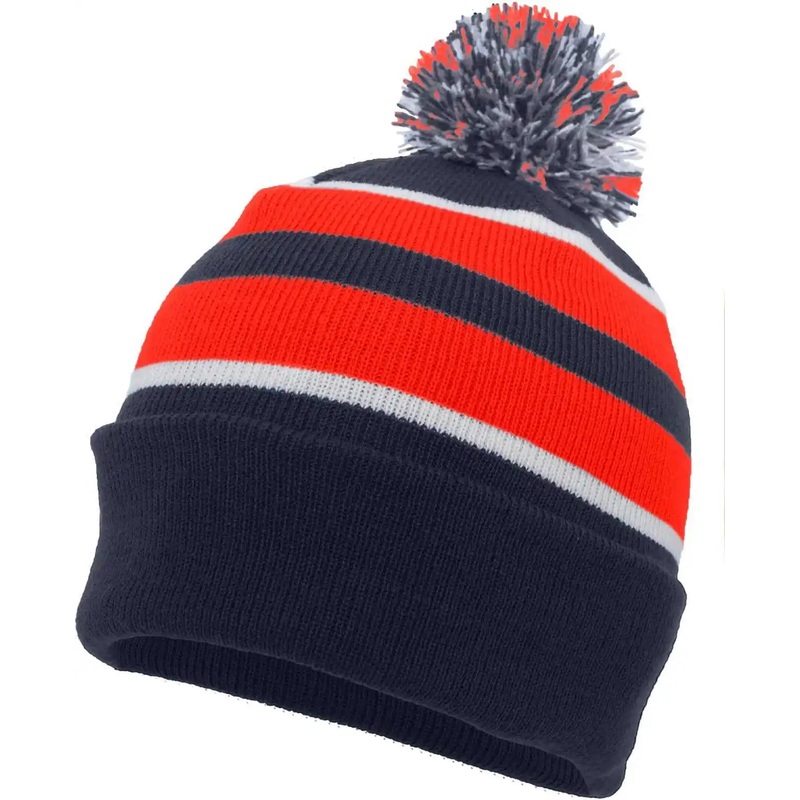 Pacific Headwear 641K Pom-Pom Cuff Beanie – Navy Red White