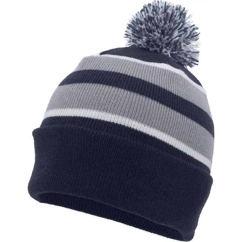 Pacific Headwear 641K Pom-Pom Cuff Beanie – Navy Silver White